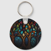 Tree of Life Mozaïek Gekleurde bladeren Glas in lo Sleutelhanger (Voorkant)