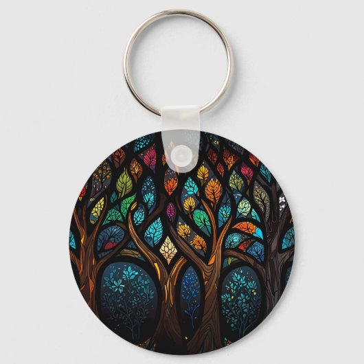 Tree of Life Mozaïek Gekleurde bladeren Glas in lo Sleutelhanger (Achterkant)