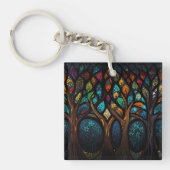 Tree of Life Mozaïek Gekleurde bladeren Glas in lo Sleutelhanger (voorkant)