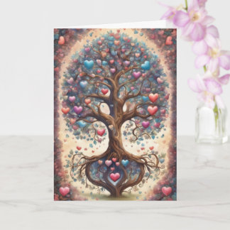 Tree of Life Pastel Hearts Valentine's Day Kaart