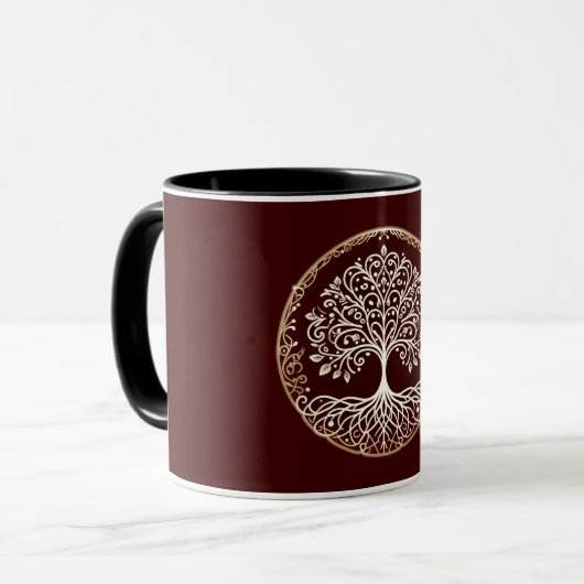 Tree of Life Rustiek Donkerrood Celtic Mok (Voorkant links)