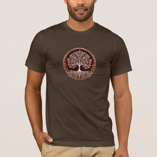 Tree of Life Rustiek Donkerrood Celtic T-shirt (Voorkant)