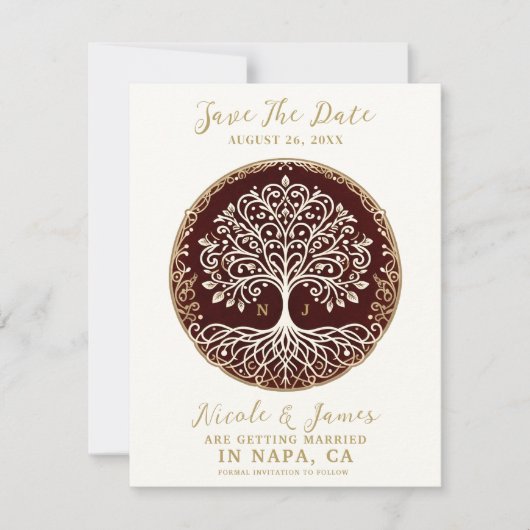 Tree of Life Rustiek Donkerrood Keltisch Save the  Kaart (Voorkant)