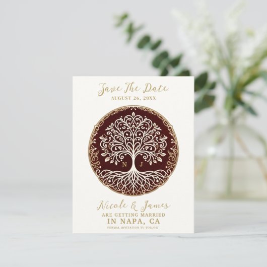 Tree of Life Rustiek Donkerrood Keltisch Save the  Kaart (Staand voorkant)
