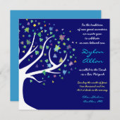 Tree of Life Stars Bar Mitzvah Invitation Blue (Devant / Derrière)