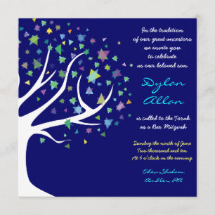 Tree of Life Stars Bar Mitzvah Invitation Blue