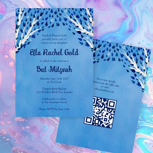 Tree of Life Sterren Custom Bat Bar Mitswa QR-code Kaart