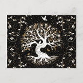 Tree of Life - Ygdrasil - black white and gold Feestdagenkaart (Voorkant)
