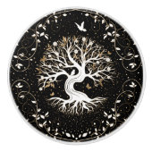 Tree of Life - Ygdrasil - black white and gold Keramische Knop (Voorkant)