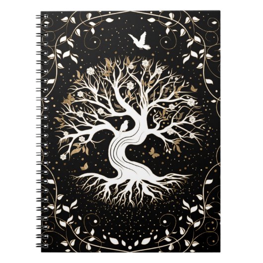 Tree of Life - Ygdrasil - black white and gold Notitieboek (Voorkant)
