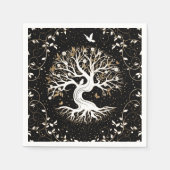 Tree of Life - Ygdrasil - black white and gold Servet (Voorkant)