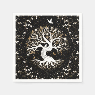 Tree of Life - Ygdrasil - black white and gold Servet