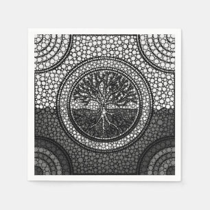 Tree of life - Ygdrasil - Dot Art Grayscale Servet