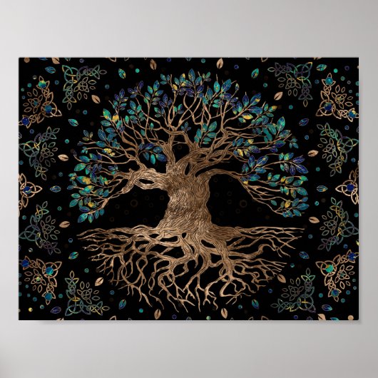 Tree of life - Ygdrasil Golden and Marble ornament Poster (Voorkant)