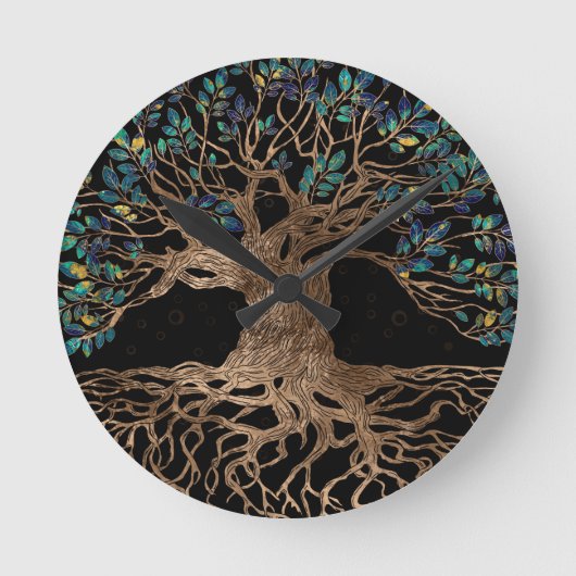 Tree of life - Ygdrasil Golden and Marble ornament Ronde Klok (Voorkant)