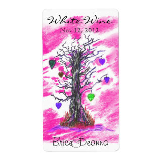 Tree of Love Roze Bruiloft Wijn Label