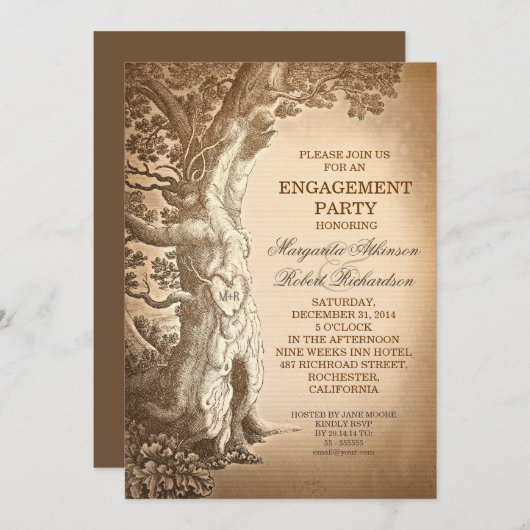 Tree Old Rustic Engagement Party Nodigt uit Kaart (Voorkant / Achterkant)