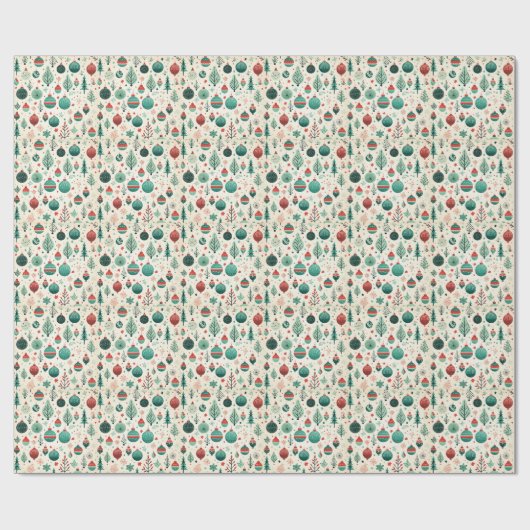  Tree Ornamenten Pattern Retro Christmas Cadeaupapier (Vlak)