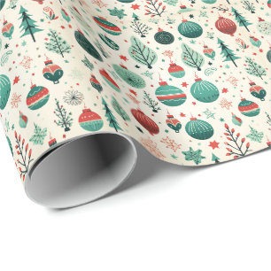 Tree Ornamenten Pattern Retro Christmas Cadeaupapier