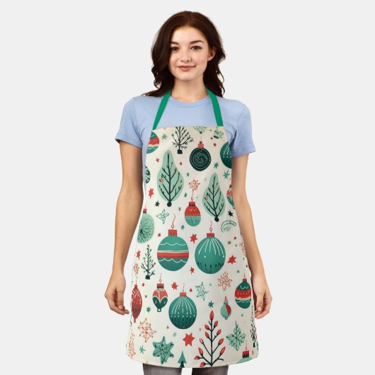  Tree Ornamenten Pattern Retro Christmas Schort (Gedragen)