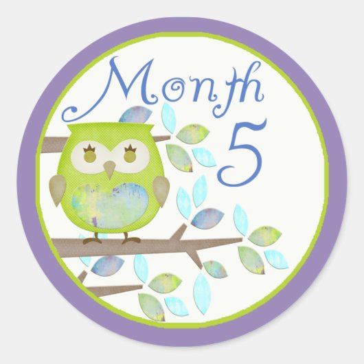 Tree Owl Milestone Month 5 Ronde Sticker (Voorkant)