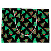 Tree Pattern Kerstvakantie Zwart Groot Cadeauzakje (Achterkant)