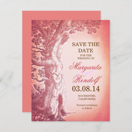  Tree Pink Sla de datumkaarten op Save The Date (Voorkant / Achterkant)