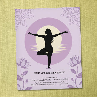 Tree Pose - Yoga Instructor with Lotus Flowers Flyer