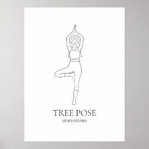Tree Pose Yoga Vrouw Minimalistische Zwarte Lijn K Poster