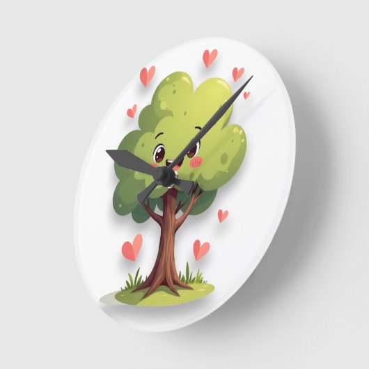 Tree Red Hearts Clock Ronde Klok (Hoek)