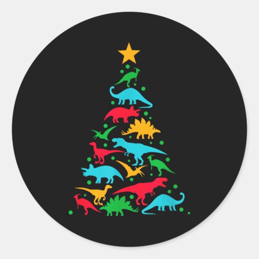 Tree Rex Dinosaur Dino Tree Christmas Tree Funny Ronde Sticker (Voorkant)