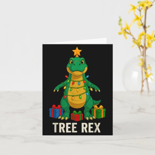 Tree Rex Funny Dinosaur Christmas Kaart (Gele Bloem)