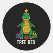 Tree Rex Funny Dinosaur Christmas Ronde Sticker (Voorkant)