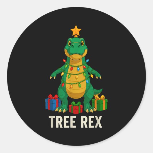 Tree Rex Funny Dinosaur Christmas Ronde Sticker (Voorkant)