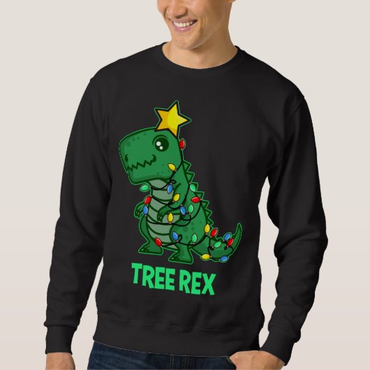 Tree Rex Grappig Retro Kerstmis Dino Trui (Voorkant)