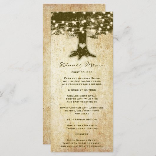 Tree Rustieke String Lights Slim Dinner Menu (Voorkant / Achterkant)