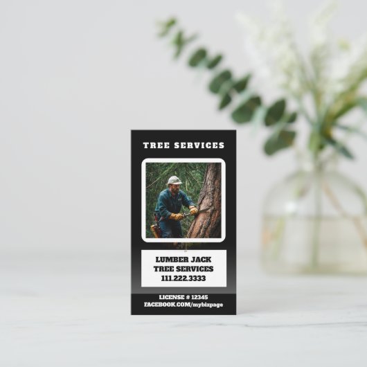 *~* Tree Services Lumber Jack Man QR Forest Visitekaartje (Staand voorkant)