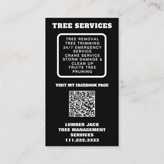 *~* Tree Services Lumber Jack Man QR Tree Trunk Visitekaartje (Achterkant)