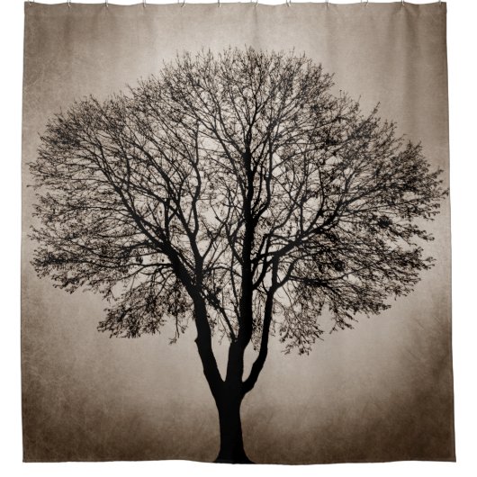 Tree Silhouette Brown Sepia Design 205 Douchegordijn (Voorkant)