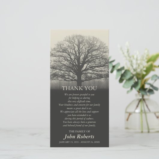 Tree Silhouette Memorial Service Dank u Bedankkaart (Staand voorkant)