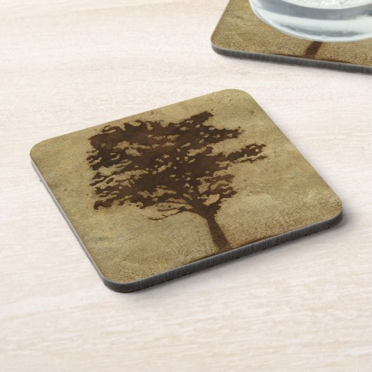 Tree Silhouette on Bronze Background Bier Onderzetter (Linkerzijde)