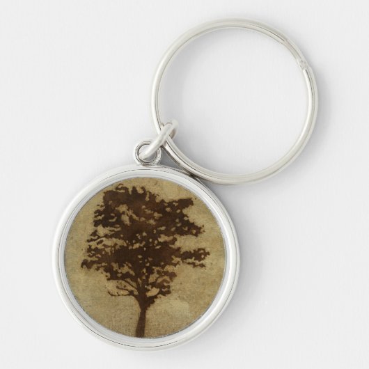 Tree Silhouette on Bronze Background Sleutelhanger (Voorkant)