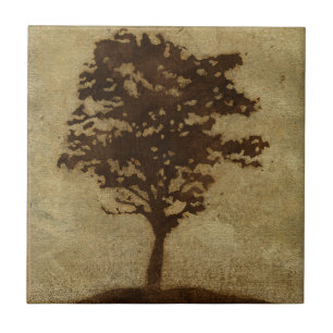 Tree Silhouette on Bronze Background Tegeltje