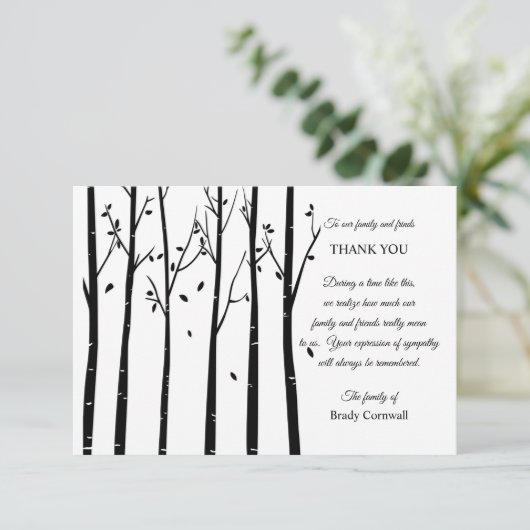 Tree Silhouette Sympathie Hartelijk dank Bedankkaart (Staand voorkant)