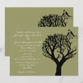 Tree Silhouette Tortelduifjes Sage Wedding Invitat Kaart (Voorkant / Achterkant)