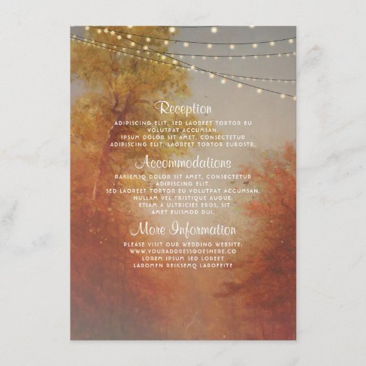 Tree String Lights Rustic Fall Wedding Details Informatiekaartje (Voorkant)