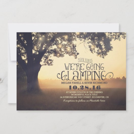 Tree String Lights - We gaan Glamping Wedding Kaart (Voorkant)
