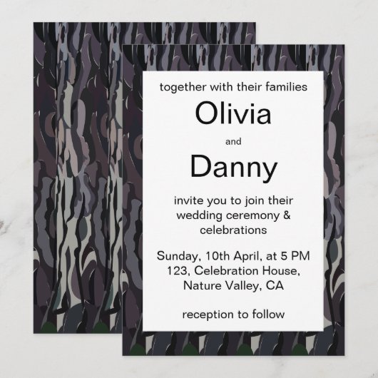 Tree Trunk Achtergrond Natuur Bruiloft Kaart (Voorkant / Achterkant)