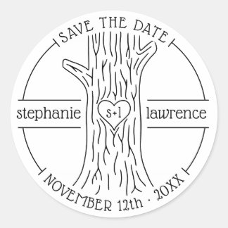 Tree Trunk-Initialen | Rustieke bruiloft Bewaar de Ronde Sticker