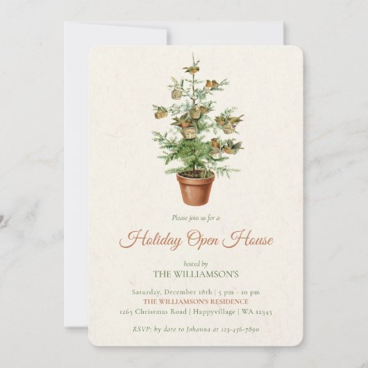 Tree with Birds Christmas Open House Invitation (Devant)